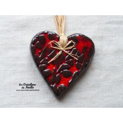 Coeur Katele en céramique, couleur rouge pomme d'amour, à suspendre