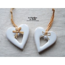 Coeur Katele en céramique, couleur blanc, à suspendre