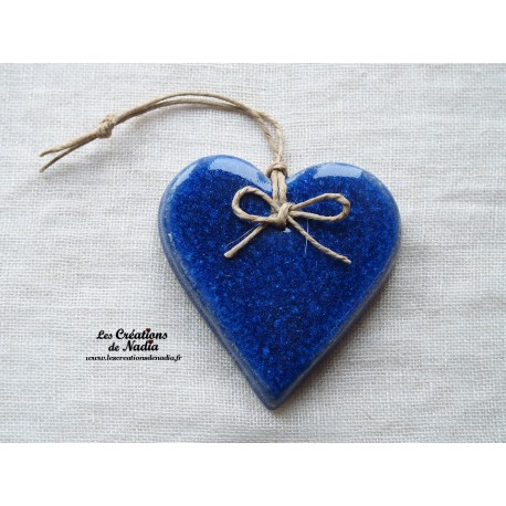 Coeur Katele en céramique, couleur bleu outremer, à accrocher