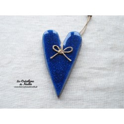 Coeur Suzel en céramique, couleur bleu outremer, à suspendre