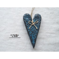 Coeur Suzel en céramique, couleur bleu canard, à suspendre