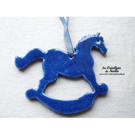 Grand cheval à bascule en céramique, couleur bleu outremer