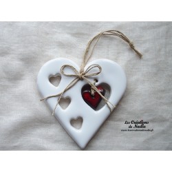 Coeur Liesel blanc en céramique, à accrocher