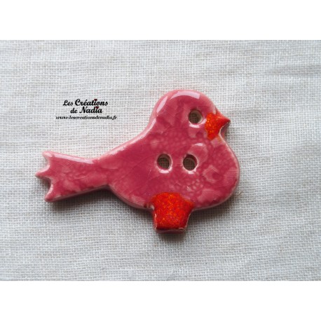 Bouton "Piou-Piou" oiseau couleur rose en céramique