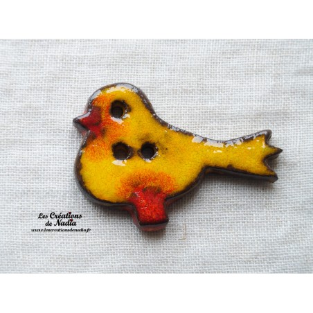 Bouton "Piou-Piou" oiseau en céramique, couleur jaune