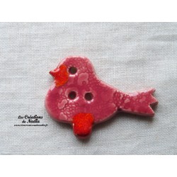 Bouton "Piou-Piou" oiseau en céramique couleur rose