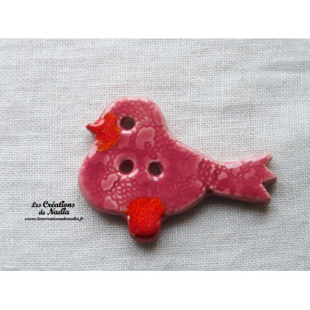 Bouton "Piou-Piou" oiseau en céramique couleur rose