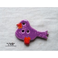 Bouton "Piou-Piou" oiseau couleur lilas en céramique