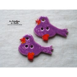 Bouton "Piou-Piou" oiseau couleur lilas en céramique