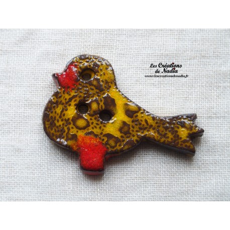 Bouton "Piou-Piou" oiseau en céramique, couleur jaune marbré