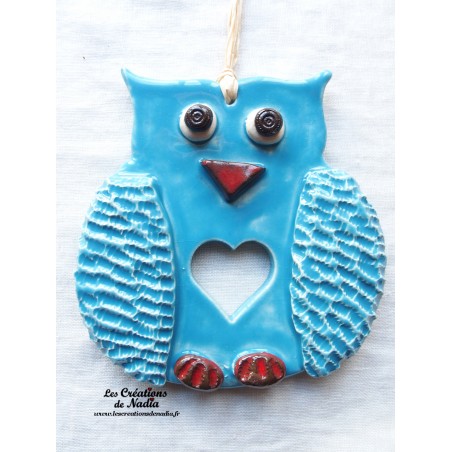 Hibou en céramique couleur bleu lagon Hibou en céramique couleur bleu lagon