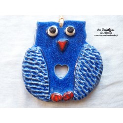 Hibou en céramique couleur bleu outremer