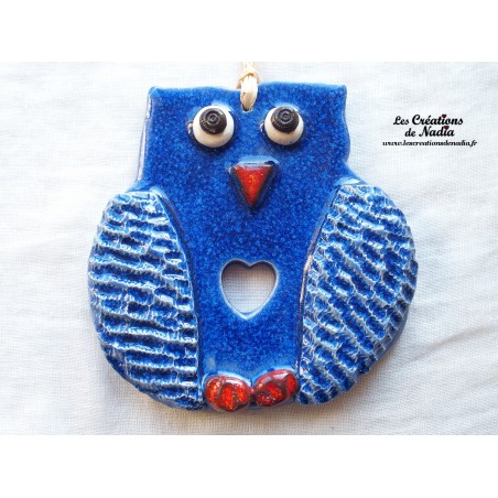 Hibou en céramique couleur bleu outremer Hibou en céramique couleur bleu outremer
