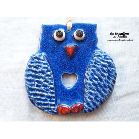 Hibou en céramique couleur bleu outremer