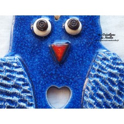 Hibou en céramique couleur bleu outremer