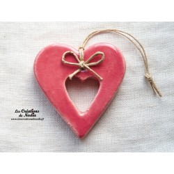 Coeur Katele en céramique, couleur rose, à suspendre