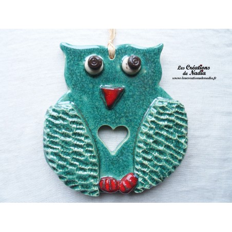 Hibou en céramique couleur vert bouteille