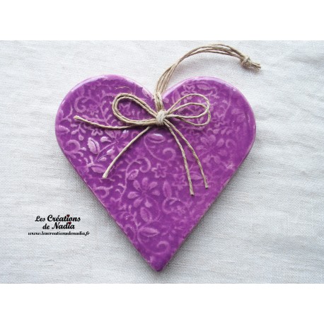 Coeur Liesel lilas en céramique à accrocher