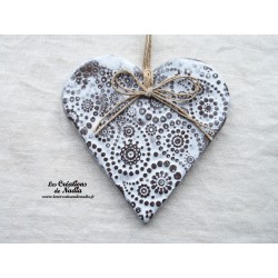 Coeur en céramique Liesel couleur bicolore blanc, impressions, à suspendre