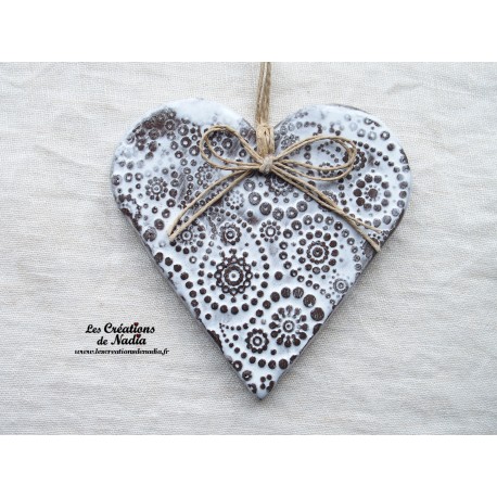 Coeur en céramique Liesel couleur bicolore blanc, impressions, à suspendre