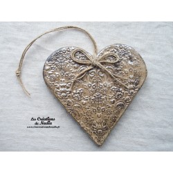 Coeur en céramique Liesel couleur marron glacé, impressions printanières, à suspendre