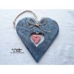 Coeur Hansi couleur bleu gris métal en céramique, à suspendre