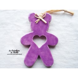Teddy l'ourson en céramique, couleur lilas