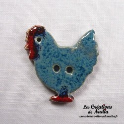 Bouton poule bleu en céramique
