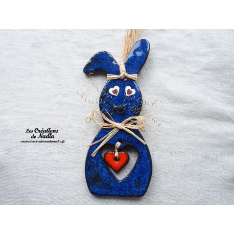 Lapin en céramique couleur bleu nuit, à accrocher