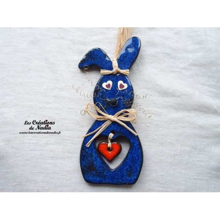 Lapin en céramique couleur bleu nuit, à accrocher Lapin en céramique couleur bleu nuit, à accrocher