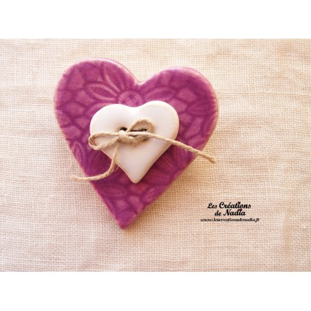 Broche coeur en céramique couleur lilas Broche coeur en céramique couleur lilas