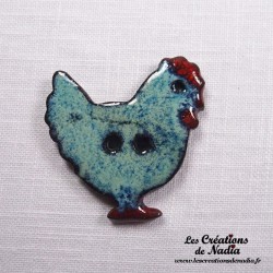 Bouton poule turquoise en céramique