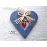 Coeur Hansi bleu grès en poterie, à suspendre