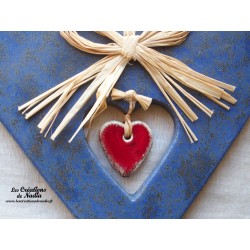 Coeur Hansi bleu grès en poterie, à suspendre