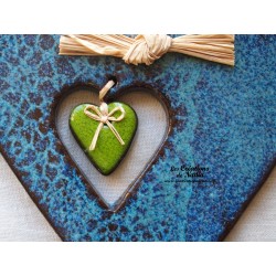 Coeur Hansi bleu turquoise en faïence, à suspendre