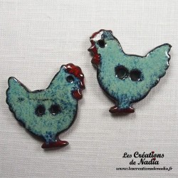 Bouton poule turquoise en céramique