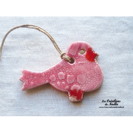 Oiseau Piou-Piou en céramique couleur rose