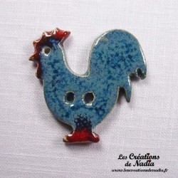 Bouton coq bleu en céramique