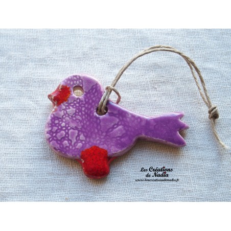 Oiseau Piou-Piou en céramique couleur lilas