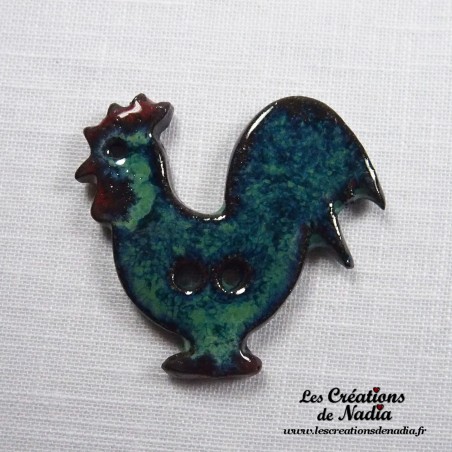 Bouton coq vert émeraude en céramique Bouton coq vert émeraude en céramique