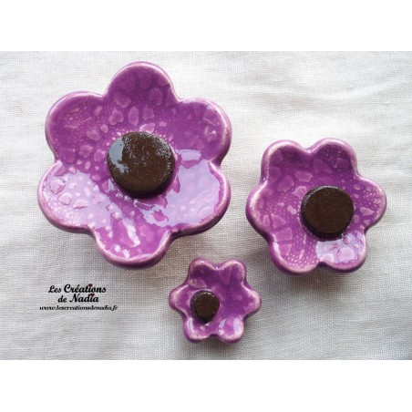 Poppies fleurs en céramique pour les jardinières, série de trois fleurs couleur lilas et noir