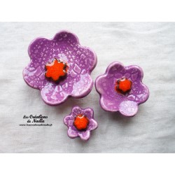 Poppies fleurs en céramique pour les jardinières, série de trois fleurs couleur lilas et orange