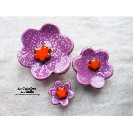 Poppies fleur céramique en faïence émaillée lilas , fabriqué en Alsace