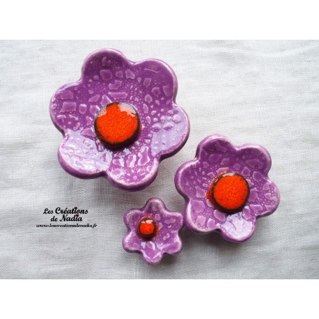 Poppies fleurs en céramique pour les jardinières, série de trois fleurs couleur lilas et orange