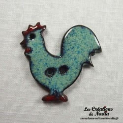 Bouton coq turquoise en céramique