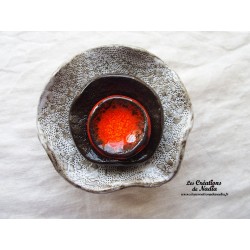 Fleur en céramique à coroles petit modèle, couleur Elsass café, noir et orange