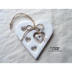 Coeur Liesel blanc en poterie, à suspendre