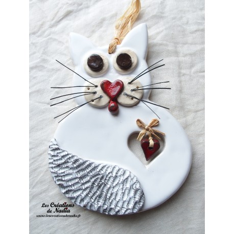 46124 personnage chat Milly Céramique Blanc VERNISSEE avec décor Queue et Oreilles 