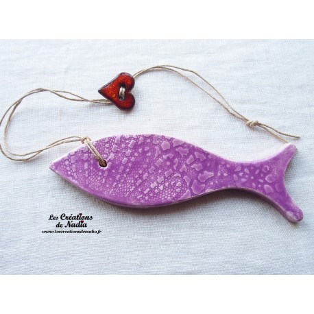 Coeur de pirate le poisson en céramique, couleur lilas, à suspendre