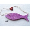 Coeur de pirate le poisson en céramique, couleur lilas, à suspendre